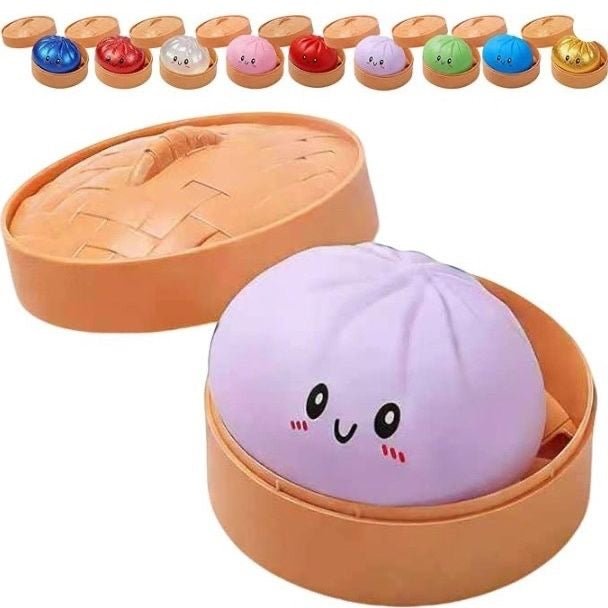 Soft Squishy Bun Fidget Toy - Stress Relief Rainbow Dumpling Sensory Squeeze Toy - Yooyotoys