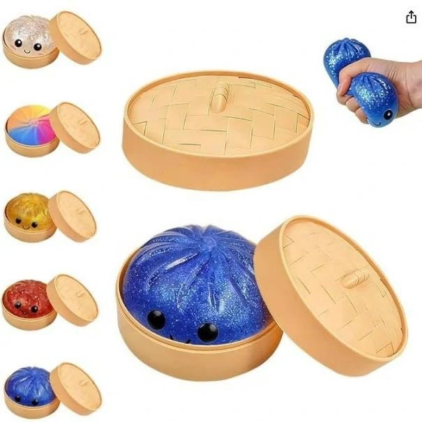 Soft Squishy Bun Fidget Toy - Stress Relief Rainbow Dumpling Sensory Squeeze Toy - Yooyotoys