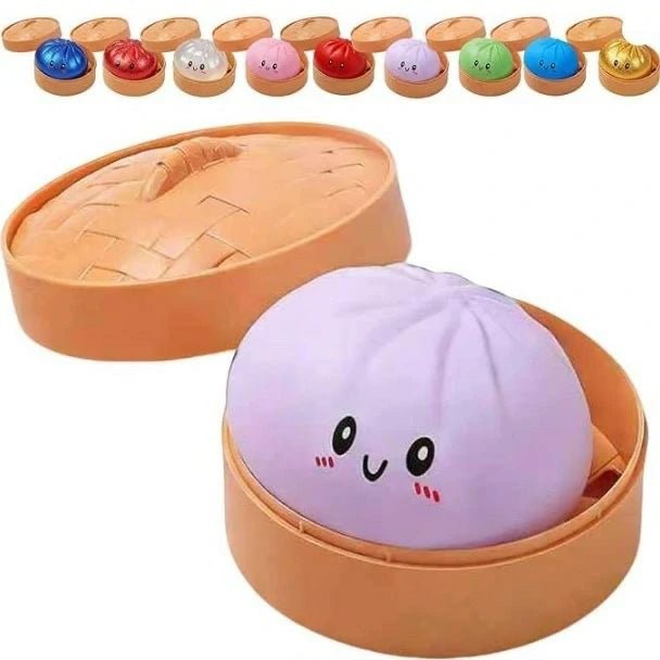 Soft Squishy Bun Fidget Toy - Stress Relief Rainbow Dumpling Sensory Squeeze Toy - Yooyotoys